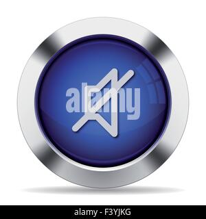 Blue glossy steel mute button Stock Vector