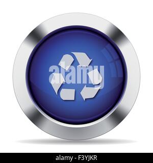 Blue glossy steel recycle button Stock Vector