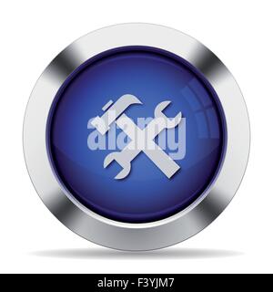 Blue glossy steel tools button Stock Vector