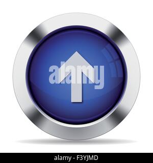 Blue glossy steel up arrow button. Arranged layer structure. Stock Vector
