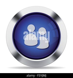 Blue glossy steel user group button Stock Vector