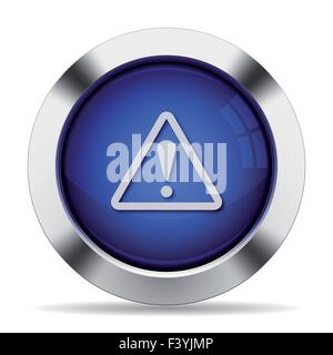 Blue glossy steel warning button Stock Vector