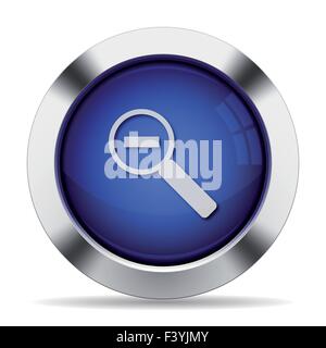 Blue glossy steel zoom out button. Arranged layer structure. Stock Vector