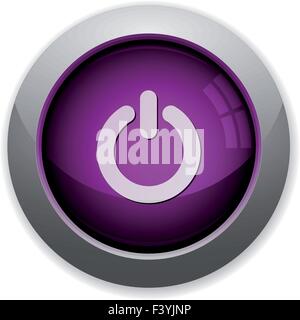 Purple glossy steel power off button. Arranged layer structure. Stock Vector