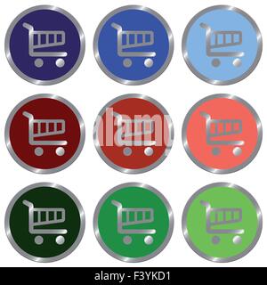 Set of glossy round flat cart icon in 9 colors. Well organized layer structure and color swatches. Stock Vector