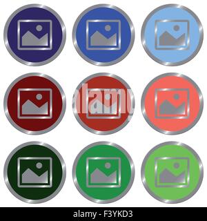 Set of glossy round flat image icon in 9 colors. Well organized layer structure and color swatches. Stock Vector