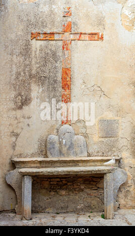 View of the white dove under the cross, San domenico church. Erice Stock Photo