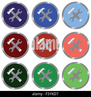Set of glossy round flat tools icon in 9 colors. Well organized layer structure and color swatches. Stock Vector