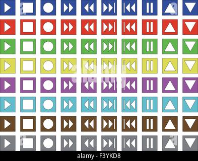 Set of 10 media buttons in 8 colors Stock Vector