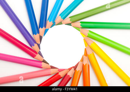 set of color pencils in shape of sun Stock Photo