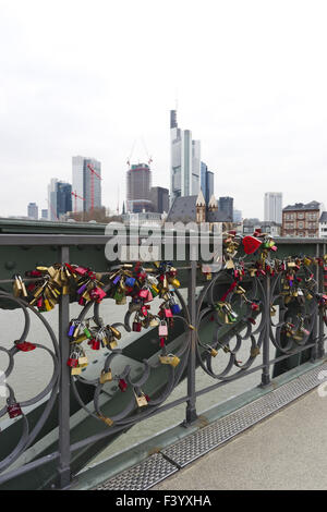 Love locks on the Eiserner Steg, Frankfurt Stock Photo