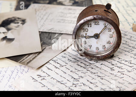 Old Clock and Letters Stock Photo