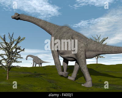 Brachiosaurus dinosaurs walk - 3D render Stock Photo