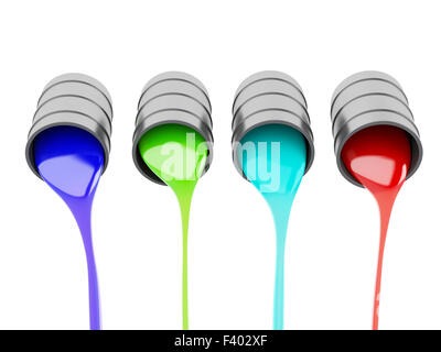 Spilled Paint Cans on white background Stock Photo