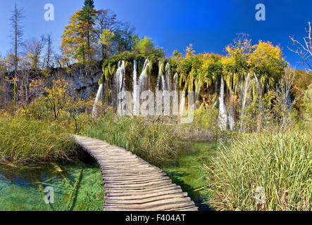 Walkway through paradise in Plitvice lakes Stock Photo