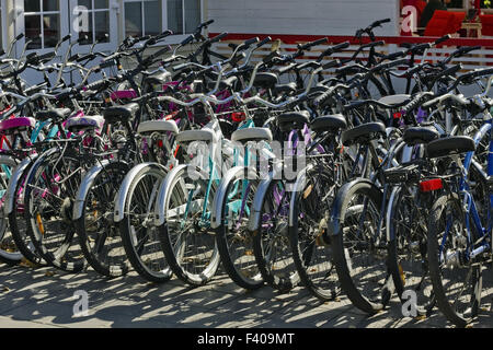 Lease of bicycles in city park Stock Photo