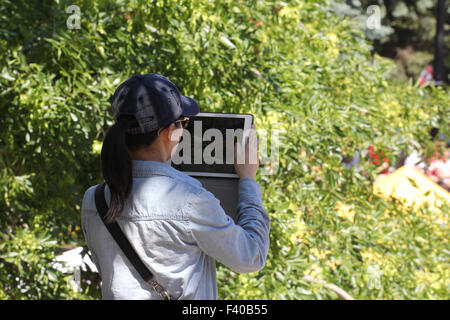 Girl using a digital device Stock Photo