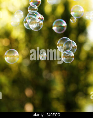 The rainbow bubbles from the bubble blower Stock Photo