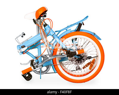 Blue folded bike isolated on white with full clipping path Stock Photo