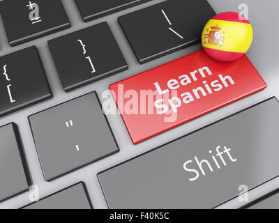 3d Learn spanish on computer keyboard. Stock Photo