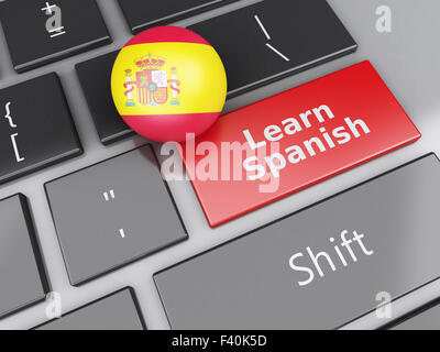 3d Learn spanish on computer keyboard. Stock Photo