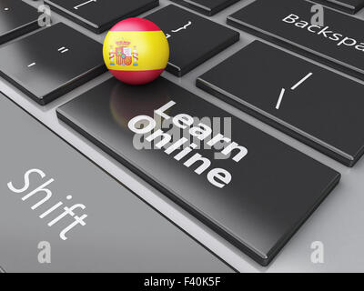 3d Learn spanish on computer keyboard. Stock Photo