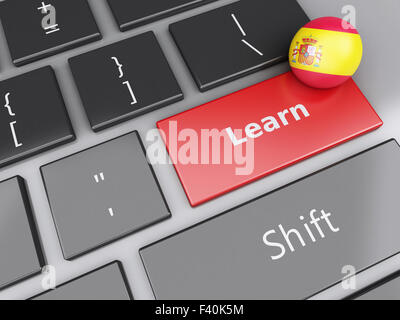 3d Learn spanish on computer keyboard. Stock Photo