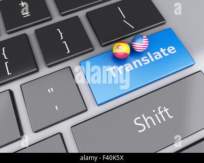 3d translation button on Computer Keyboard. Stock Photo