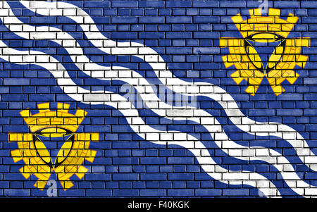 flag of Merseyside painted on brick wall Stock Photo