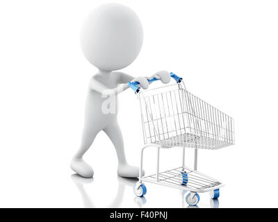 3d white people with shopping cart Stock Photo