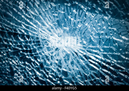 broken tempered glass closeup Stock Photo