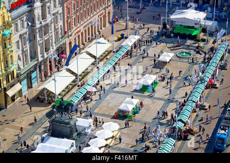 Ban Jelacic square of Zagreb aerial view Stock Photo