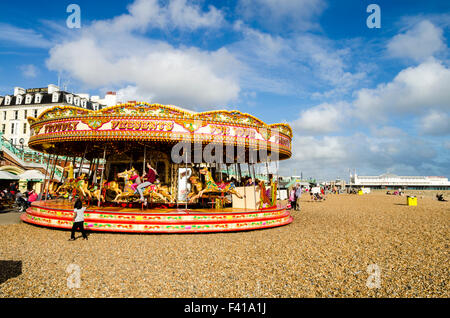 The merry-go-round on Brighton Beach, East Sussex, England. Stock Photo