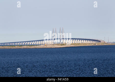 View of the Oresund bridge connecting Denmark and Sweden Stock Photo