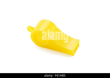 Yellow whistle on white Stock Photo