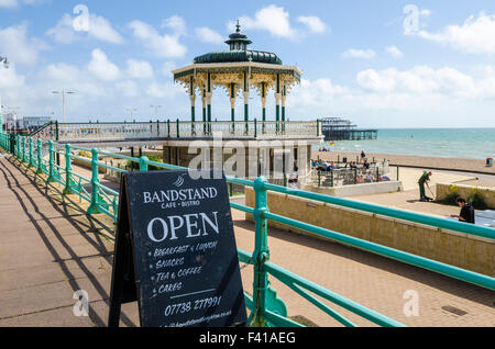 The Bandstand and cafe on the Brighton and Hove seafront in summer, East Sussex, England. Stock Photo