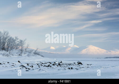 the frozen Lake Tornetraesk, Lapland, Sweden Stock Photo