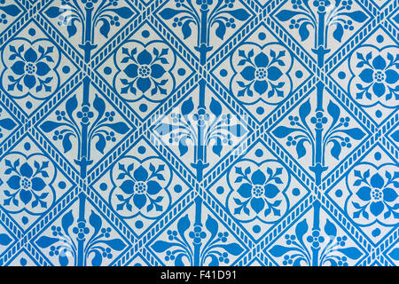 England, Ramsgate. The Grange, house designed by Augustus Pugin. Blue wallpaper pattern, Gothic style. Stock Photo