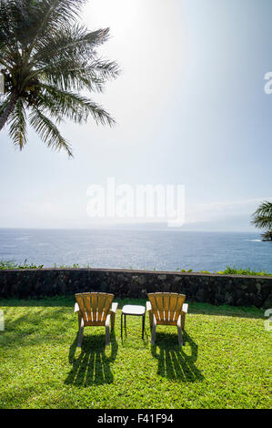 Pacific Ocean view from The Palms Cliff House inn, Honomu, The Big Island of Hawai'i, Hawaii, USA Stock Photo