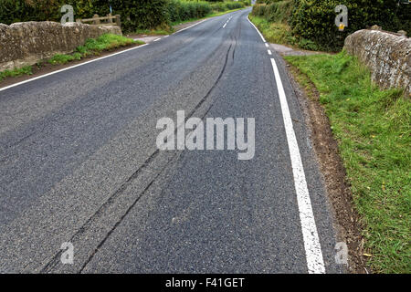 Longs skid marks on road. Stock Photo