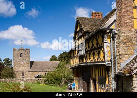 UK, England, Shropshire, Craven Arms, Stokesay Castle, gatehouse and St John the Baptist Church