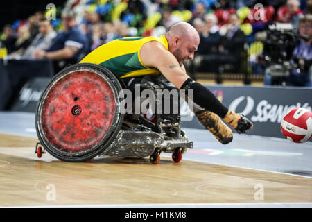 London, UK. 13th Oct, 2015. Australia defeated team GB 57-55 in the World Wheelchair Rugby Challenge at the Copper Box, Queen Elizabeth Olympic Park, London, UK. 13th October, 2015. Credit:  carol moir/Alamy Live News Stock Photo