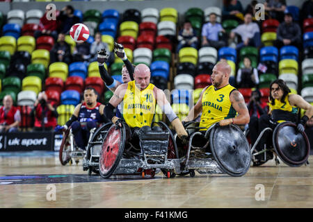London, UK. 13th Oct, 2015. Australia defeated team GB 57-55 in the World Wheelchair Rugby Challenge at the Copper Box, Queen Elizabeth Olympic Park, London, UK. 13th October, 2015. Credit:  carol moir/Alamy Live News Stock Photo