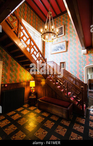 England, Ramsgate. The Grange, house designed by Augustus Pugin. The Central hallway and staircase with the distinctive banisters on staircase. Stock Photo