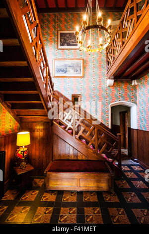 England, Ramsgate. The Grange, house designed by Augustus Pugin. The Central hallway and staircase with the distinctive banisters on staircase. Stock Photo