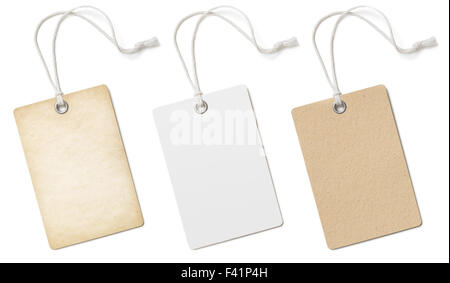 Blank cardboard price tags or labels set isolated Stock Photo