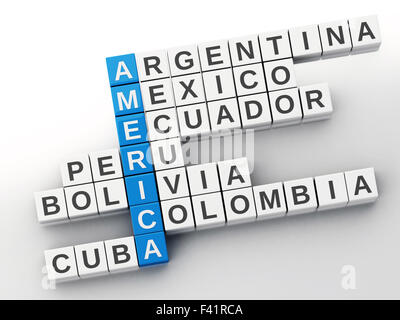 3d America  concept. Crossword with letters. Stock Photo