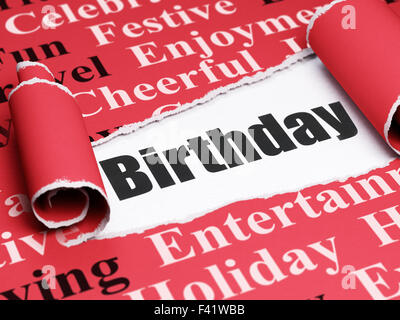 Holiday concept: black text Birthday under the piece of  torn paper Stock Photo