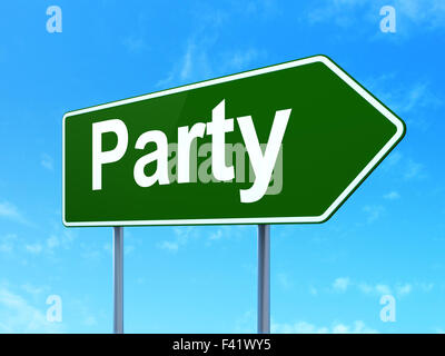 Entertainment, concept: Party on road sign background Stock Photo