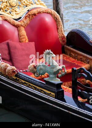 VENICE:  Seats inside Gondola in Venice, Italy Stock Photo